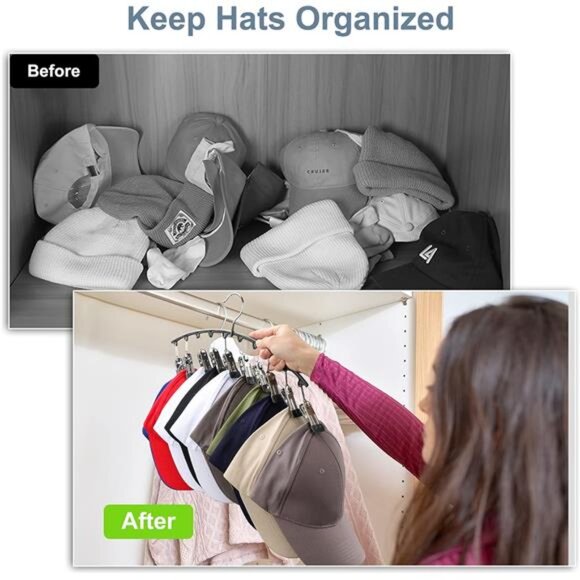 Hat Hangers for Closet, Metal Hat Organizer Racks for Baseball Caps 2 Pack Door - Picture 12 of 14